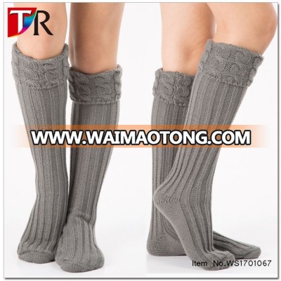 fashion floor socks with cable knit turnover ,knitted leg warmers women